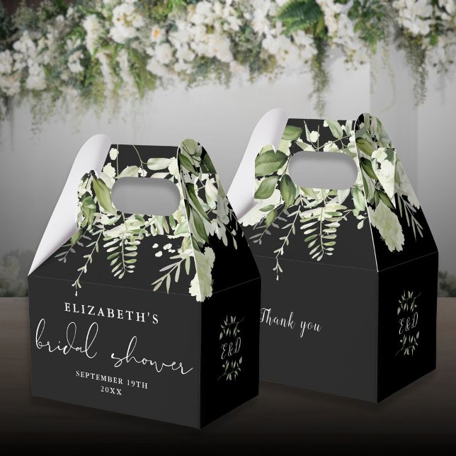 Blommigt Greenery Black and White Möhippa Presentaskar (Floral Greenery Black And White Bridal Shower Favor Boxes)