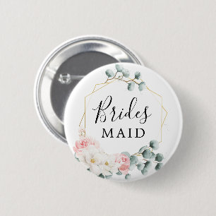 Blommigt Greenery Brudens sida Button Bridesmaid Knapp