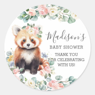Blommigt Greenery Cute Red Panda Tack Favor Runt Klistermärke