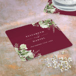 Blommigt Greenery Elegant Burgundy Bröllop Underlägg Papper Kvadrat<br><div class="desc">Elegant blommigt Grey burgundy bröllop underlägg personlig med namn och speciella bröllop datum. Designad av Thisisnotme©</div>