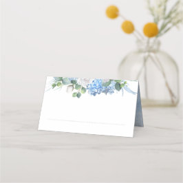 Blommigt Greenery Elegant Dusty Blue Bröllop Placeringskort