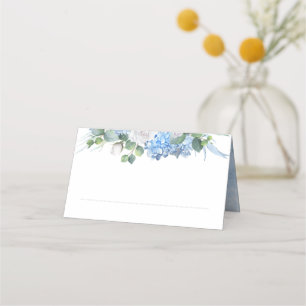 Blommigt Greenery Elegant Dusty Blue Bröllop Placeringskort