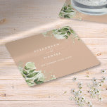 Blommigt Greenery Elegant Tan Bröllop Underlägg Papper Kvadrat<br><div class="desc">Elegantens blommigt grönt än bröllop underlägg personlig med namn och speciella bröllop. Designad av Thisisnotme©</div>