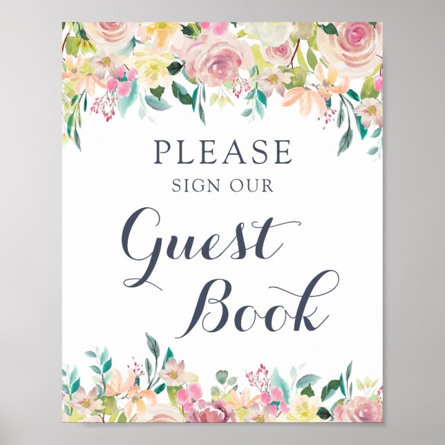 Blommigt  Greenery Eucalyptus Guest Bok Sign Poster (Framsidan)