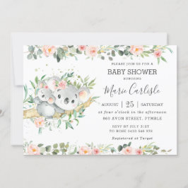Blommigt Greenery Eucalyptus Koala Baby Shower Gir Inbjudningar