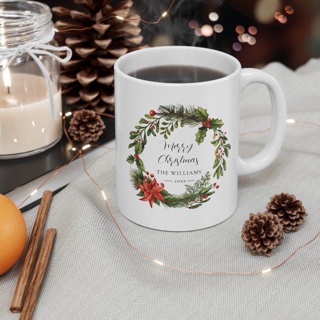 Blommigt Greenery-familjens Anpassningsbar - jul Kaffemugg (Merry Christmas Custom Family Coffee Mug)