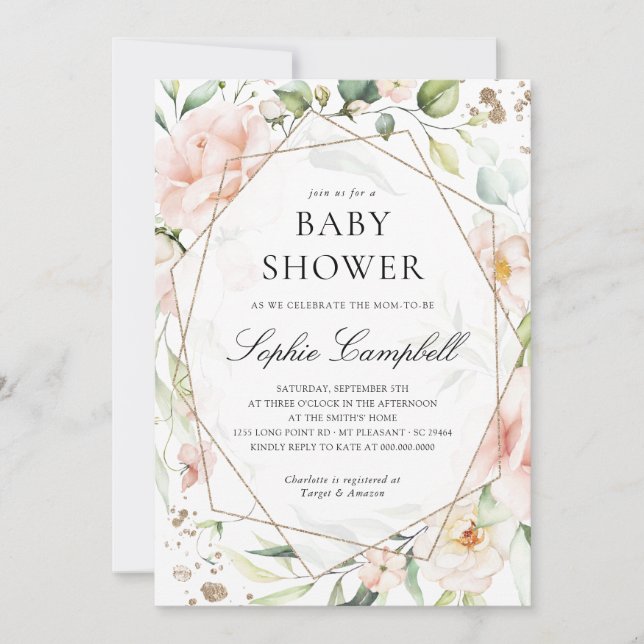  Blommigt Greenery Girl Rustic Baby Shower Inbjudningar (Framsida)