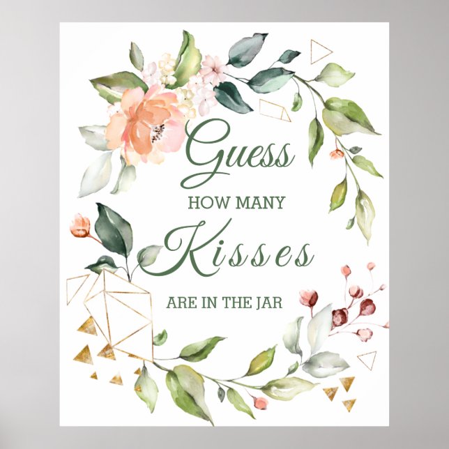 Blommigt Greenery gissar hur många Kisses-spel Poster (Framsidan)