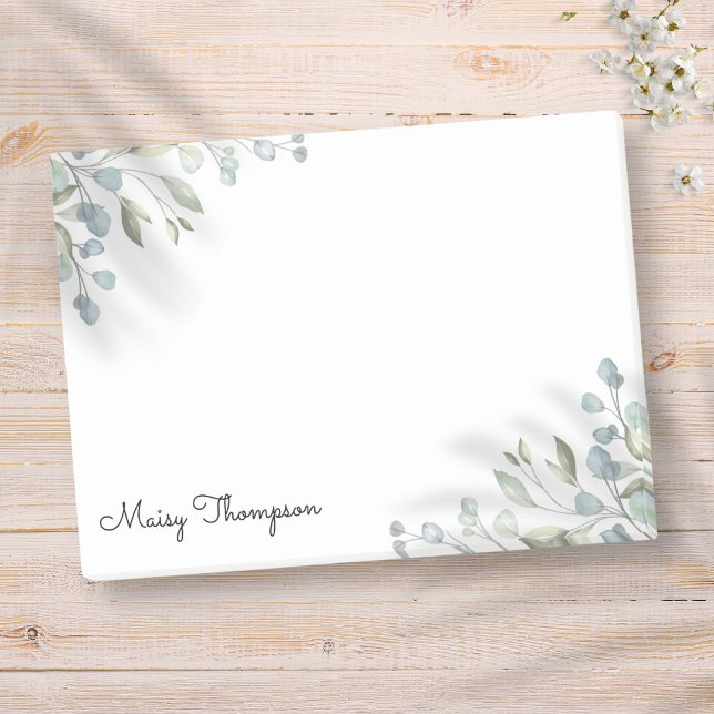 Blommigt Greenery Gräns Monogram Namn Post-it Block (Floral Greenery Border Monogram Name Post-it Notes)