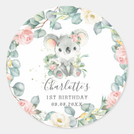 Blommigt Greenery Koala Girl Shower Birthday Favor Runt Klistermärke