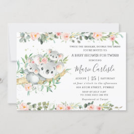 Blommigt Greenery Koala Twillingars Boy Baby Showe Inbjudningar