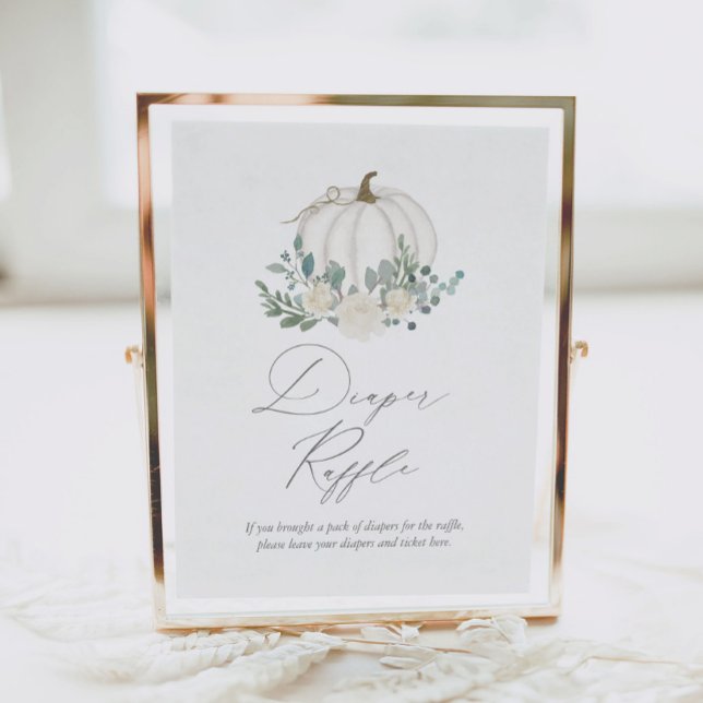 Blommigt Greenery Pumpkin Baby Shower Diaper Raffl Poster (Skapare uppladdad)