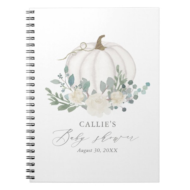Blommigt Greenery Pumpkin Baby Shower Guest Bok Anteckningsbok (Framsidan)