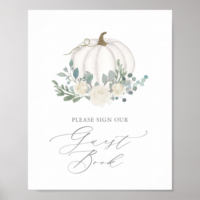 Blommigt Greenery Pumpkin Baby Shower Guest Bok Poster (Framsidan)