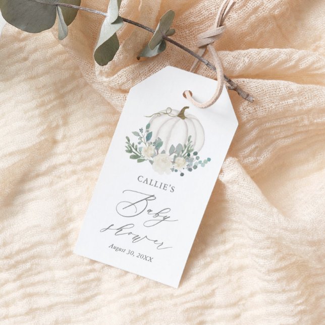 Blommigt Greenery Pumpkin Baby Shower Presentetikett (Skapare uppladdad)