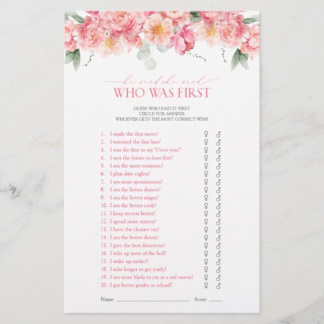 Blommigt Greenery sa att hon sa Rosa Shower Game (Framsida)