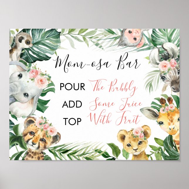 Blommigt Greenery Safari Baby Shower Mamma-osa Sig Poster (Framsidan)