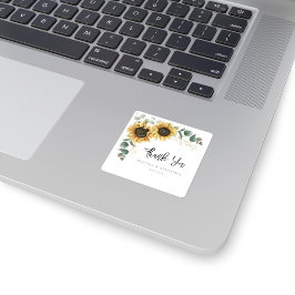 Blommigt Greenery Solros Bloom Bröllop Tack Fyrkantigt Klistermärke