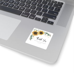 Blommigt Greenery Solros Bloom Bröllop Tack Fyrkantigt Klistermärke