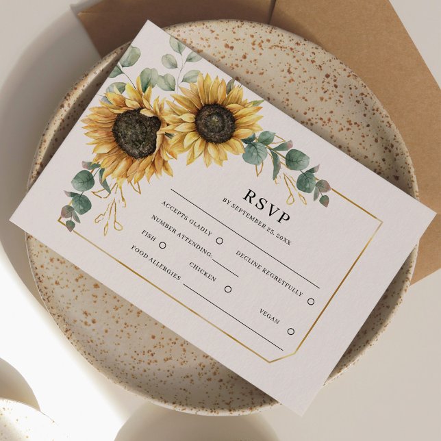 Blommigt Greenery Solros Bröllop OSA Kort (Sunflower Eucalyptus Floral Wedding RSVP Response Card)