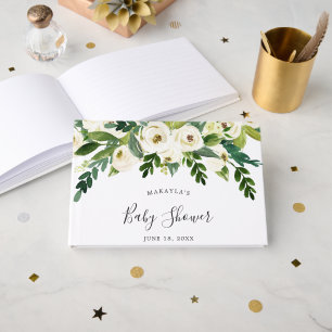 Blommigt Greenery Vit ros Baby Shower Gästböcker