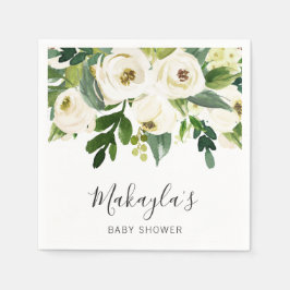 Blommigt Greenery Vit ros Baby Shower Pappersservett