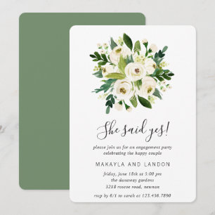 Blommigt Greenery Vit ros Förlovningsfest Inbjudningar