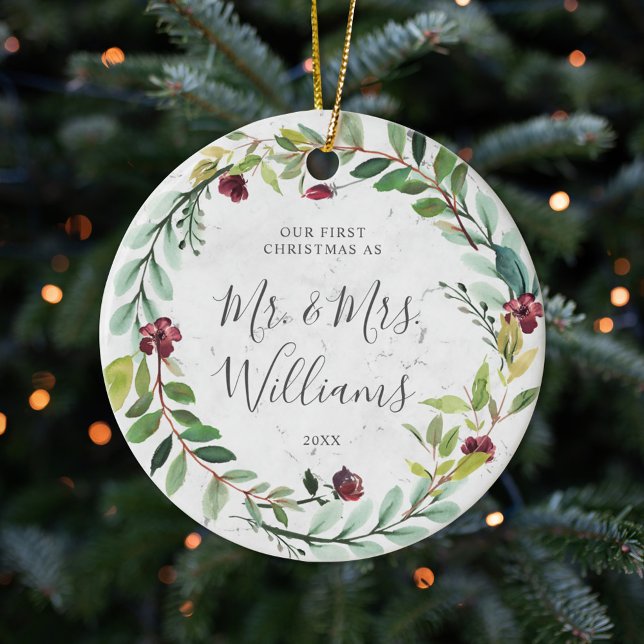 Blommigt Greenery WandeMarble Vår första jul Julgransprydnad Keramik (Skapare uppladdad)