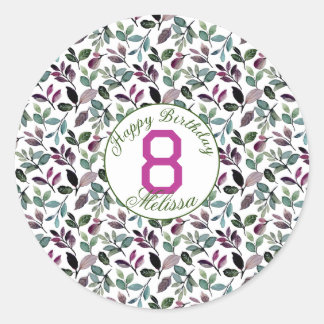 Blommigt Greenery Watercolor Mönster Birthday Namn Runt Klistermärke