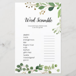 Blommigt Greenery Watercolor Ord Scramble Game