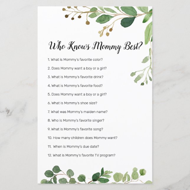 Blommigt Greenery Watercolor som känner Mamma bäst (Framsida)