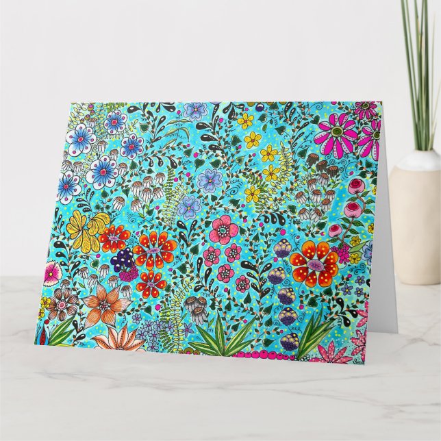 Blommigt Greeting Card utskrivet från originalteck Kort (Framsida)