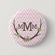 Blommigt Gren Rosa Chevron Mönster Monogram