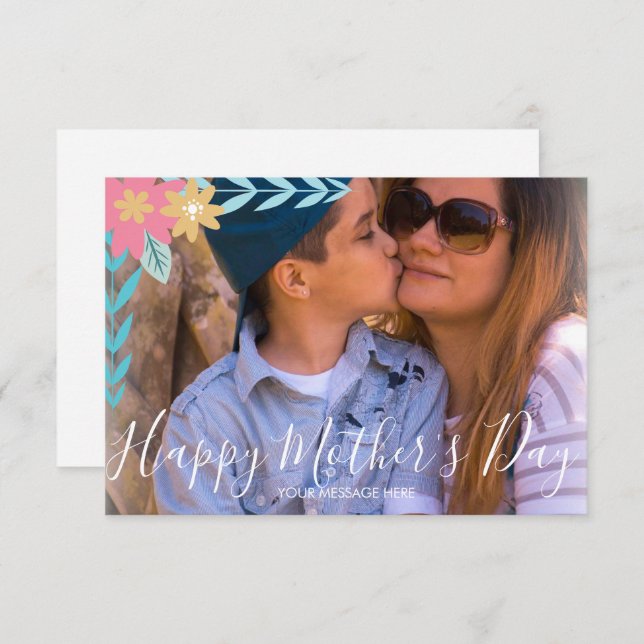 Blommigt Grenar Greenery Lycklig Mors dag kort (Fram/baksida)