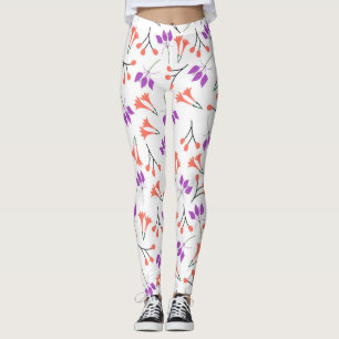 Blommigt grenar med lila och blommar för korall leggings