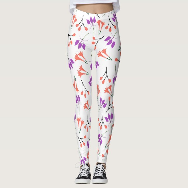 Blommigt grenar med lila och blommar för korall leggings (Framsida)
