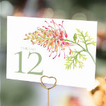 Blommigt Grevillea Loopy Lou art bröllop Bordsnummer<br><div class="desc">Botanisk vattenfärgsmålning av Grevillea Loopy Lou och australiskt inbyggt hybridblomkort bröllop bord i vita nyanser med en grönt av muterad sage och en botanisk målning med rosa för koral till blomma av blek gult. Hjälp din gäst att hitta sin bord med den här vackra botaniska teckningen direkt från konstnären. Perfekt...</div>