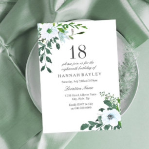 Blommigt Grey 18:e Födelsedagsfest inbjudan