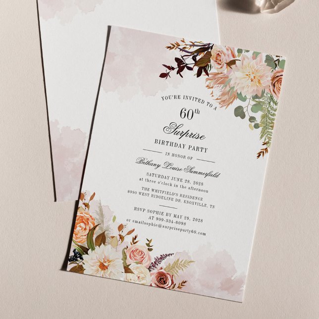 Blommigt Grey 60:e födelsedag Party Inbjudningar (Skapare uppladdad)