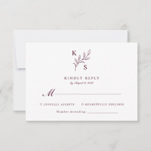 Blommigt Grey Bröllop Monogram minimalist OSA Kort