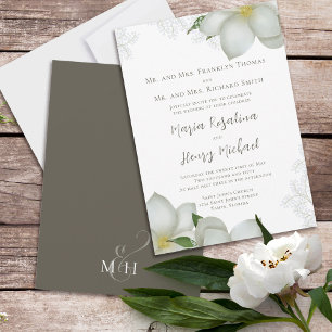 Blommigt Grey Elegant Watercolor Magnolia Flower Inbjudningar