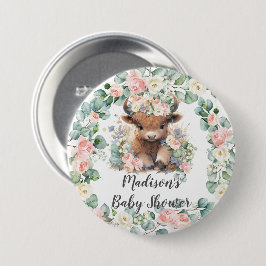 Blommigt Grey Highland Cow Baby Shower Birthday Knapp