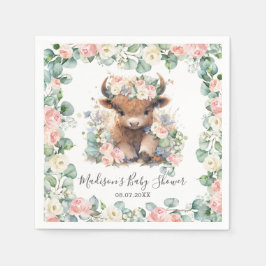 Blommigt Grey Highland Cow Baby Shower Birthday Pappersservett