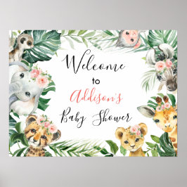 Blommigt Grey Safari Baby Shower Välkomstskylt Poster