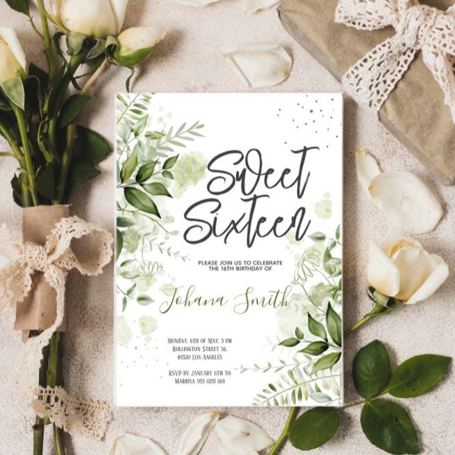 Blommigt Grey Sweet sixteen Birthday-inbjudan Inbjudningar (Skapare uppladdad)