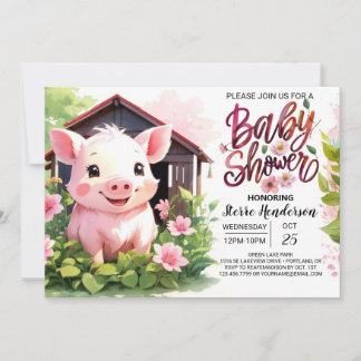 Blommigt Gris Boskap Baby Shower Inbjudningar