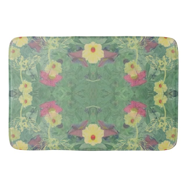 Blommigt Grönt Bath Mat Badrumsmatta (Framsidan)