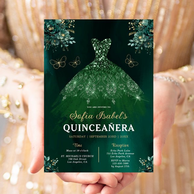 Blommigt Grönt Bilingual Spain Quinceanera Inbjudningar (Skapare uppladdad)