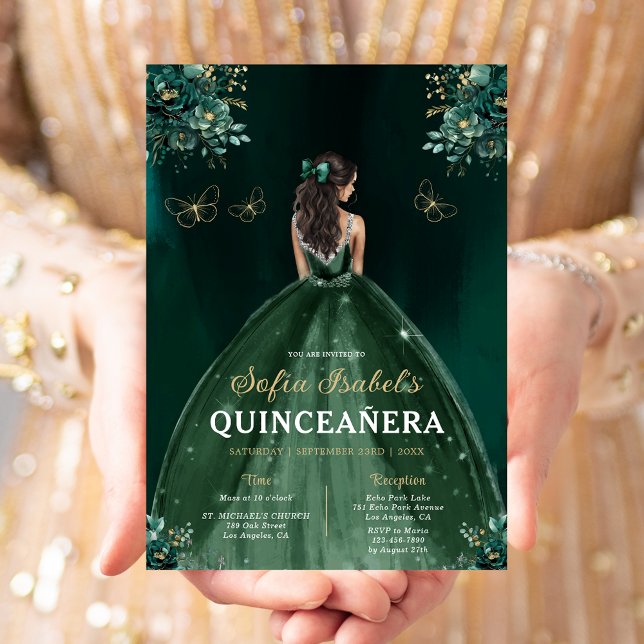 Blommigt Grönt Bilingual Spain Quinceanera Inbjudningar (Skapare uppladdad)