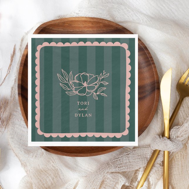 Blommigt Grönt Botaniska Rand Bröllop Pappersservett (Skapare uppladdad)